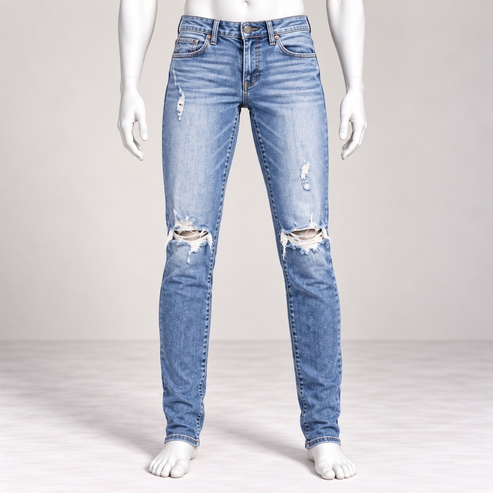 American Eagle Super Super Stretch Skinny Jeans Womens 2 Blue Distressed Raw Hem